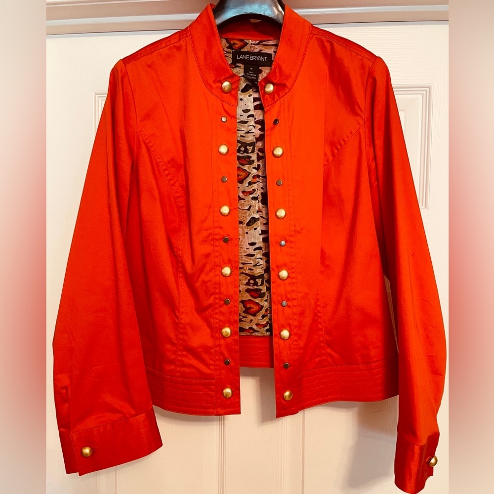 Mark Eisen for George Orange Red Open Jacket Leopard Lined